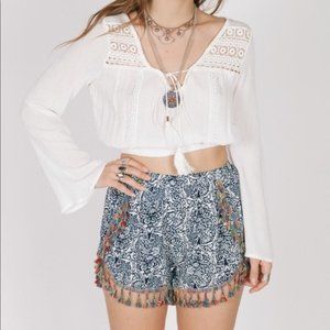 NWT Raga Petra Shorts Navy Bohemian Boho Tassels S